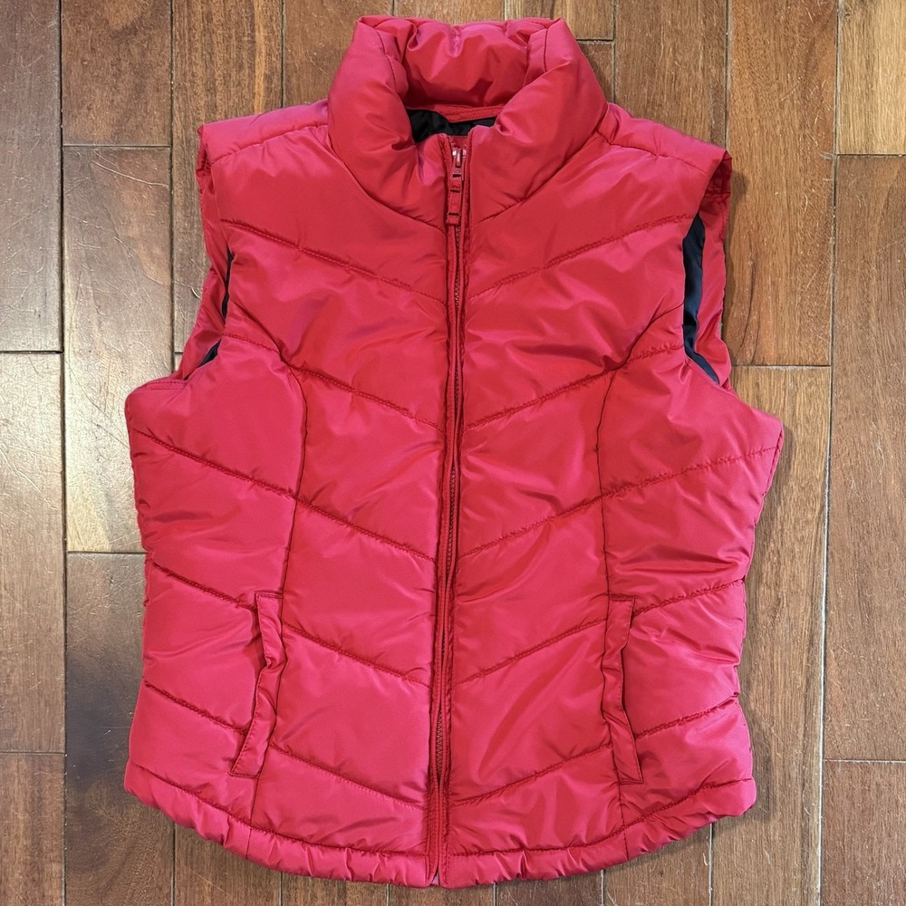 Aeropostale Eighty-Seven Red Puffer Quilted Lined Zip Pocket Vest Women Sz Large